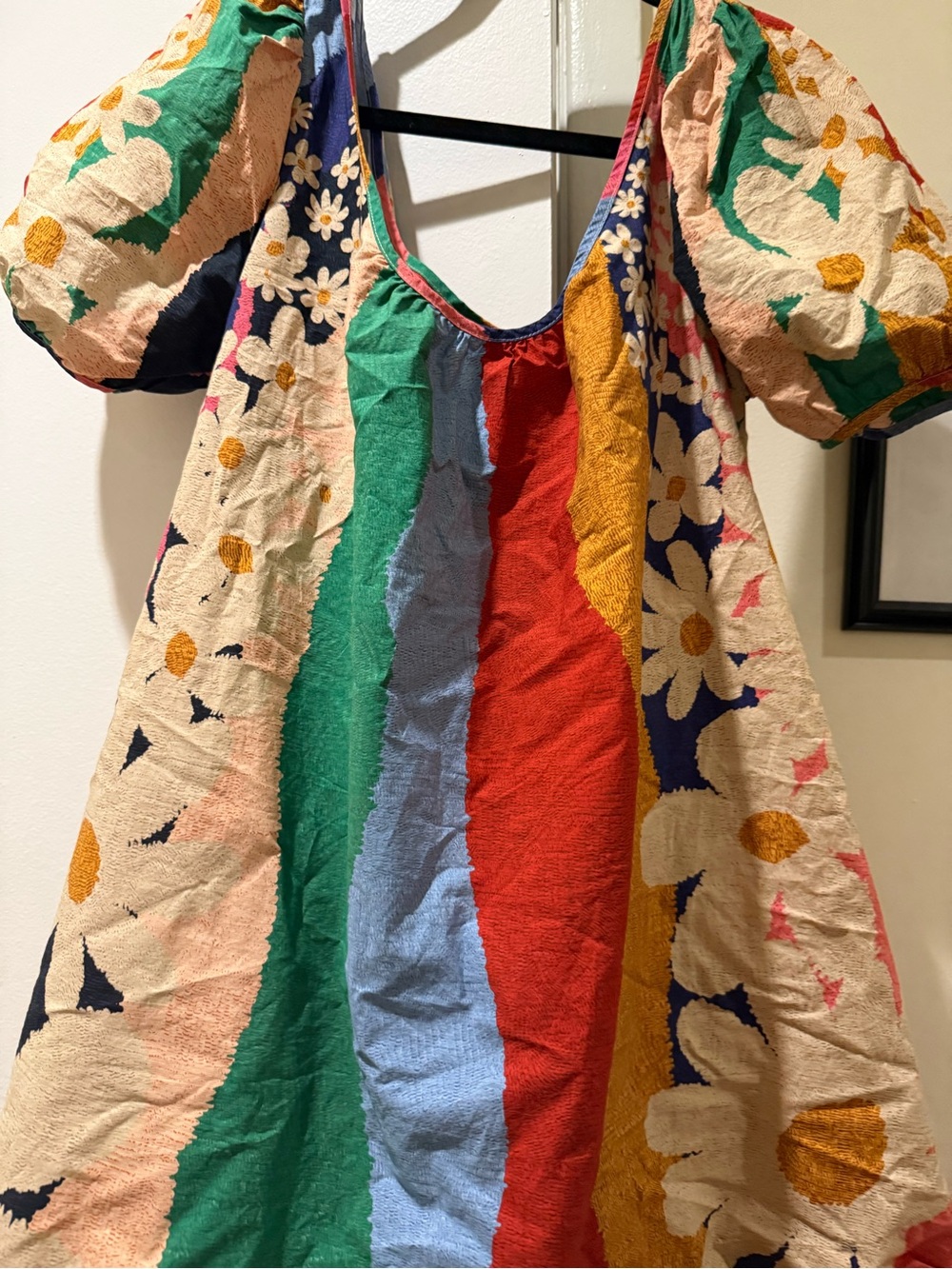 Women’s FARM Rio Super Fun Daisy Rainbow Striped Floral Mini Dress, size L - Picture 2 of 7